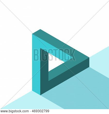 Isometric Impossible Penrose Triangle, Long Shadow. Minimalism, Confusion, Imagination, Creativity, 