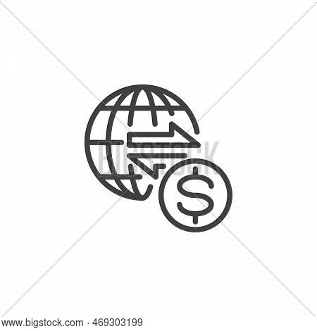 Global Money Transfer Line Icon. Linear Style Sign For Mobile Concept And Web Design. Globe With Dol