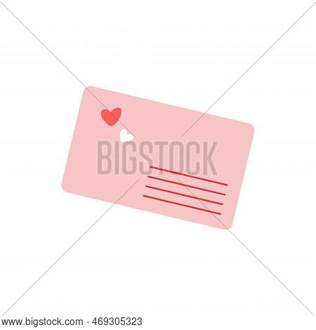 Vector doodle pinck postcard. Cute letter with heart. Valentine\'s day clipart.