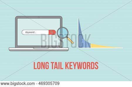 Long Tail Keywords With Laptop And Graph Chart Illustration Vector Illustration