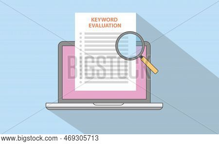 Keyword Or Keywording Marketing Seo Analysis Evaluation Control With Laptop Document And Magnifying 