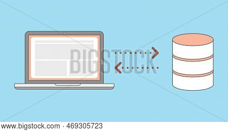 Website Works Transfer Data From Browser Laptop And Database With Outline Style Vector Illustration
