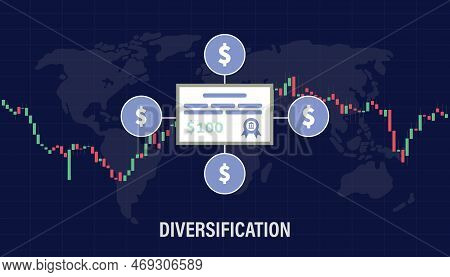Diversification Concept For Stock Market Trading Allocating Money Investment Asset With Modern Flat 