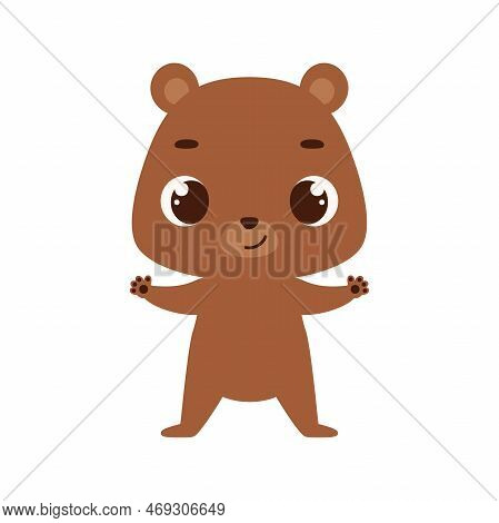Cute Little Bear On White Background. Cartoon Animal Character For Kids Cards, Baby Shower, Invitati