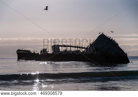 Silhoutte Of The Ss Palo Alto, An Old World War Ii Shipwreck Off The Coast Of Aptos, Californa