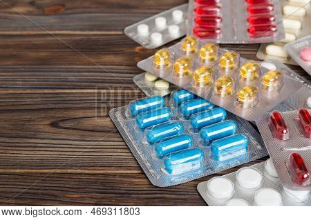 Too Many Different Pill Of Various Blisters With Different Pills Medicines Storage At Home Concept M