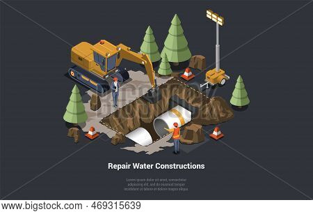 Broken Sewer And Water Supply. Pipeline For Various Purposes. City Engineering Network. Utility Serv