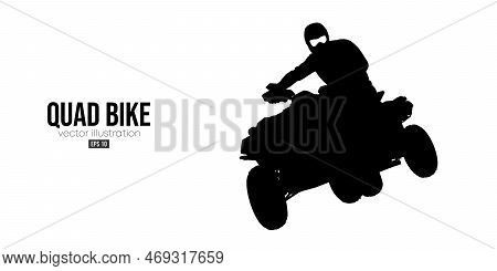 Abstract Silhouette Of A Atv Quad Bike, All-terrain Vehicle, Isolated On White Background. Rider Jum