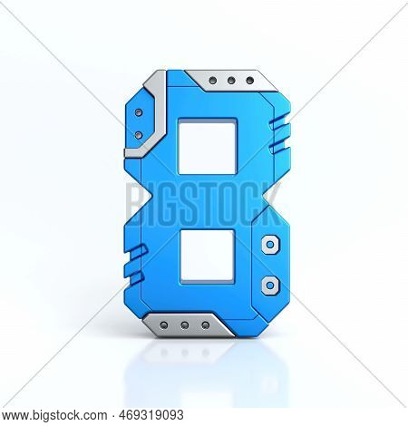 Number Eight 3d Sci-fi Logo. Cyber Technology Abstract Texture Alphabet Font. Hi Tech Metallic Numbe