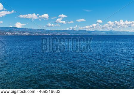 Town Of Rijeka On Croatian Adriatic Sea Coastline Seen From The Kvarner Gulf Shoreline And Town Of L