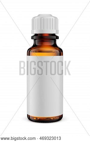 Blank Amber Glass Medicine Bottle For Liquid Dropper Isolated On White Background. 20ml. 3d Renderin