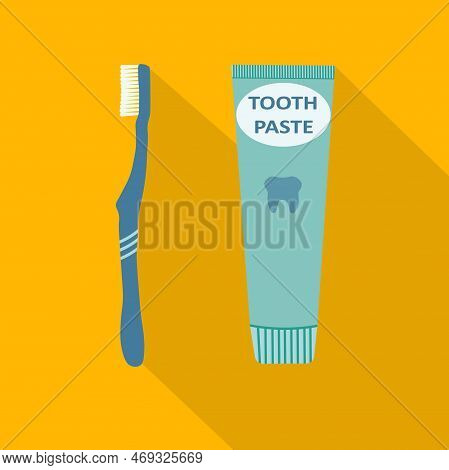 Dental Hygiene Medical Concept With Toothbrush And Toothpaste On Yellow Background. Vector Illustrat