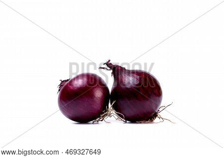 Violet Onions Isolated On A White Background. View From Above