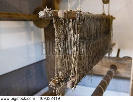 Old Loom. Device For The Manufacture Of Textile Products, Close-up, Traditional