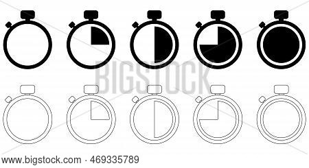 Set Of Timer Vector Icon. Stopwatch Symbol. Vector Countdown Circle Clock Counter Timer. Fast Time I