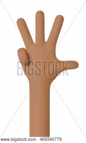 African American Hand. Hand Gesture Number Four. Counting On Fingers. Thumb, Index, Middle, Ring Fin