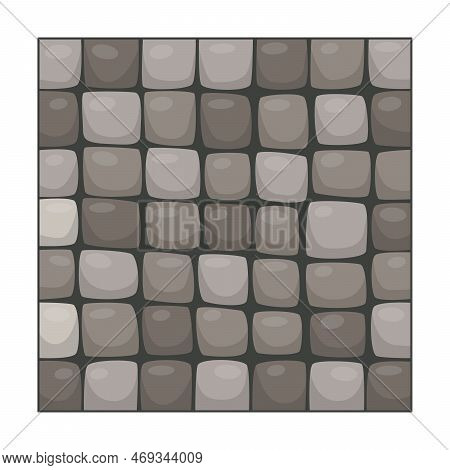 Stone Tiles Texture For City Pavement. Illustration Of Cobblestone Road With Mosaic Cobble Flagstone