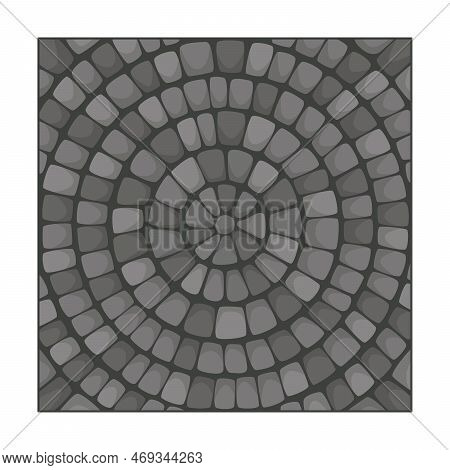 Stone Tiles Texture For City Pavement. Illustration Of Cobblestone Road With Mosaic Blocks. Top View