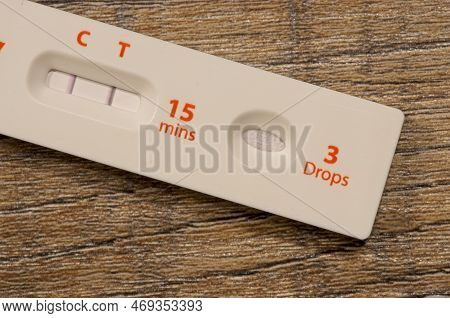 Close Up Of A Positive Covid 19 Rapid Test