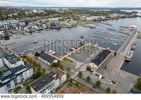 Drone Aerial Scenery Of The City Of Kuopio And The Marina. Eastern Finland Europe