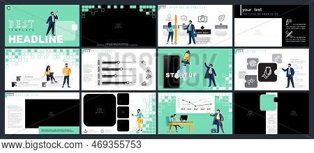 Business Presentation, Power Point, Infographic Design Template With Green Elements, Background. Sta