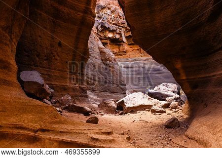 Scenic Limestone Canyon, Barranco De Las Vacas In Gran Canaria, Canary Islands, Spain