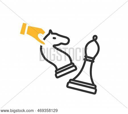 Chess Piece Color Icon. Knight Beats Bishop, Grandmaster Or Chess Player Makes Move. Winning Competi