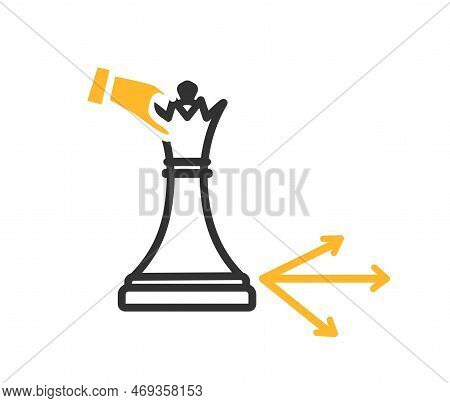 Bishop Move Color Icon. Chess Player With Piece In His Hand Makes Decision, Grandmaster. Game Of Log