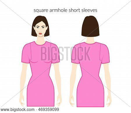 Square Armhole Sleeves Short Length Clothes Character Beautiful Lady In Pink Top, Shirt, Dress Techn