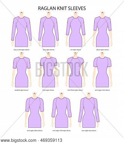 Set Of Raglan Knit Sleeves Clothes Curved Semi-raglan, Long, 3-4, Elbow, Baseball, Short Technical F