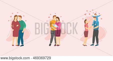 Babycare Stage Or Phase From Pregnant Newborn And Kids Toddler With Parent Together With Modern Flat