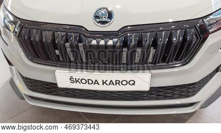 Bordeaux , Aquitaine  France - 20 01 2023 :  Skoda Karoq Dealership Brand Sign Shop Logo Text Front 