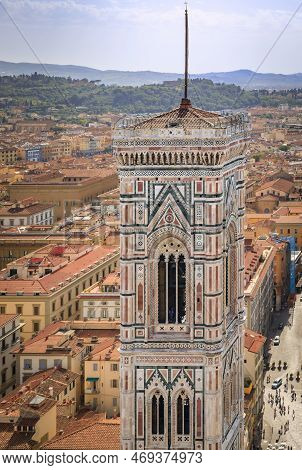 Aerial View Of The Giotto Campanile Bell Tower Of Duomo Cathedral Or Cattedrale Di Santa Maria Del F