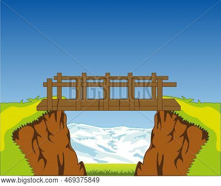 Landscape Of The Deep Ravine And Wooden Bridge Through It