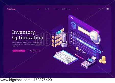Inventory Optimization Banner. Concept Of Logistic, Accounting And Control Distribution And Storage 