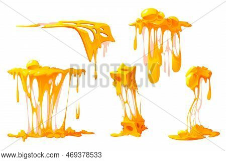 Melted Cheese Cartoon Set, Mellow Pieces With Dripping And Stretches, Design Elements For Pizza, San