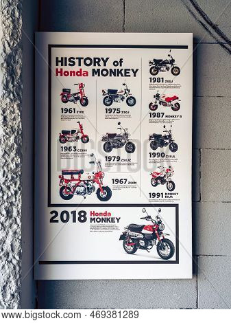 Nakhon Pathom,thailand-january 7, 2023 : A Plaque Showing  History Of Honda Monkey Motorcycle With P
