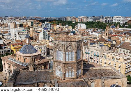 View Of The Panorama And Houses Of Valencia From The Top Of The Miguelete Tower, Valencia, Spain.