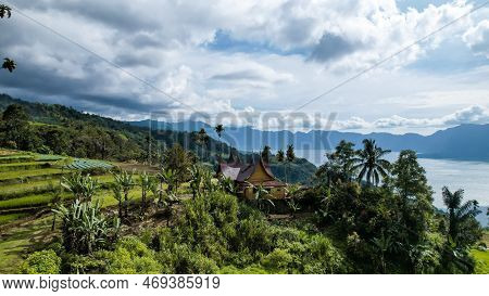 Aerial View Of Panorama Of Maninjau Lake West Sumatra, Danau Maninjau. Sumatra, Indonesia, January 2