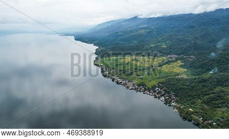 Aerial View Of Danau Singkarak. Singkarak Lake Is One Of The Beautiful Lake Located In West Sumatera
