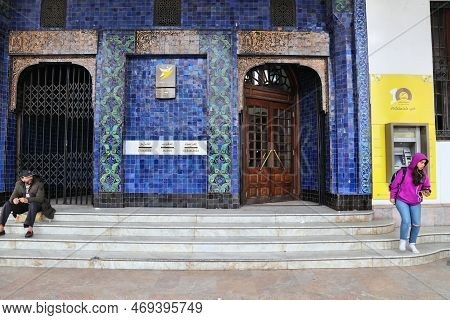 Casablanca, Morocco - February 22, 2022: People Visit Historic Post Office Of Moroccan Post (poste M