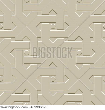 Emboss Textured 3d Seamless Pattern. Tribal Ethnic Style Surface Ornamental Background. Modern Repea