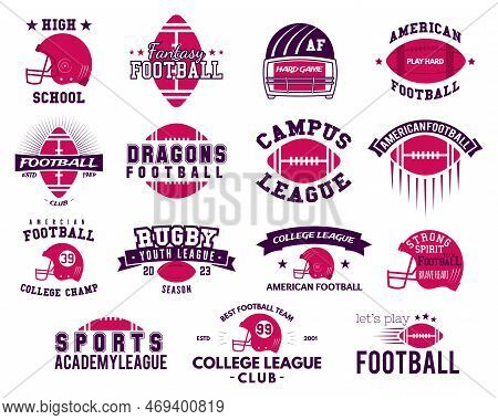 American Football Logo Templates Big Set. Rugby Badges Isolated On White Background. Sports Labels C