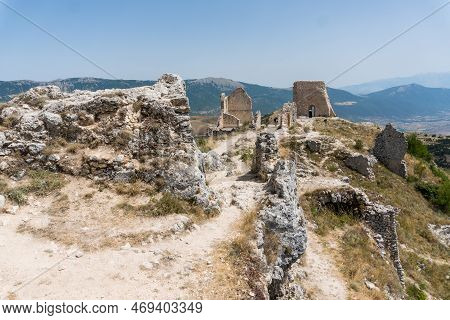 Calascio, Italy-august 9, 2021:particular Of The Ruins Of Rocca Calascio During A Sunny Day