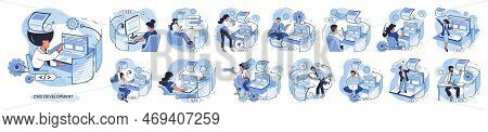 Digital Content Management System Scenes Set, Cms Software. Information System Or Computer Program, 