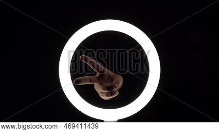 Gesture Package. Female Hands Close-up Make Figures From Fingers. Finger Play. Rock Paper Scissors G