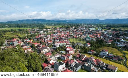 Aerial View Of Traditional Minangkabau Houses Located In Bukittinggi, West Sumatra, Indonesia. Bukit