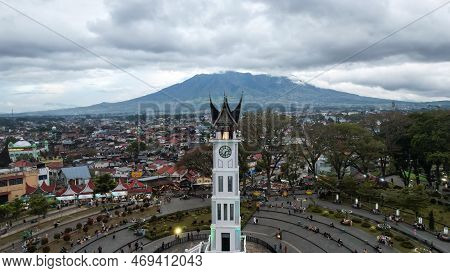 Aerial View Of Jam Gadang, A Historical And Most Famous Landmark In Bukittinggi City, An Icon Of The