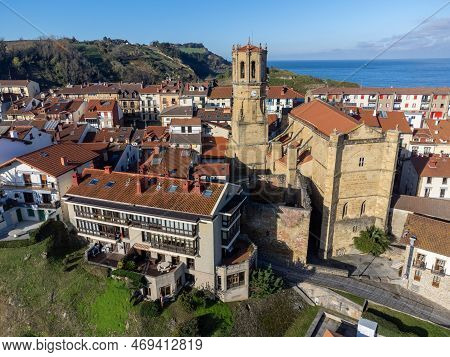 Sunny Winter Day In Small Fisherman's Village Getaria Near San Sebastian City, Basque Country Coastl