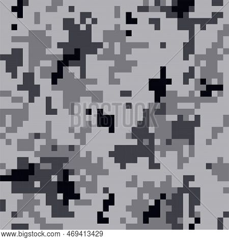 Camouflage Seamless Pattern. Black White Gray Digital Pixel Tiles. Military Textile Concept. Modern 